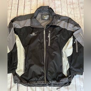 Mens Gray/ White Mutli functional Windbreaker Outdoor Jacket XXL w/ Hidden Hood